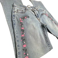 Y2K Floral Embroidered Flare Denim Jeans