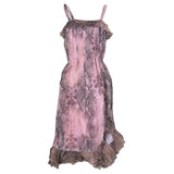 Vintage Snake-print Pink Maxi Dress