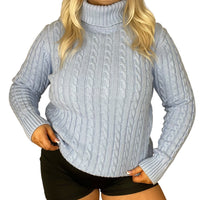 Blue Cable Knit Turtle Neck