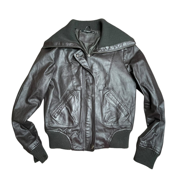 Black Faux Leather Bomber Jacket