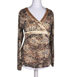 Y2K Tan Printed Long Sleeve Top