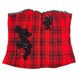 Y2K Red Plaid Beaded Corset