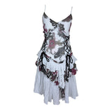 Vintage Lace Up Ruffle Dress