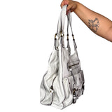 Y2K White Leather Shoulder Bag