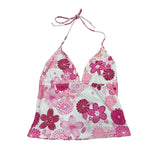 Pink Floral Halter Neck Swim Top