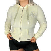 Y2K Pastel Yellow Lipsy Velour Zip Up