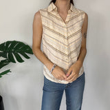 Vintage Stripe Button Up Sleeveless Shirt