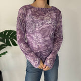 Lilac Y2K Mesh Long Sleeve Top