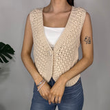 Cream Y2K Knitted Vest Cardigan