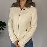 Cream Y2K Knitted Zip Up