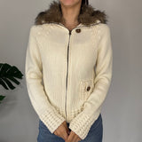 Cream Y2K Knitted Zip Up
