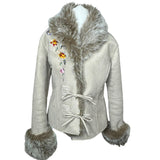 Embroidered Faux Fur Coat