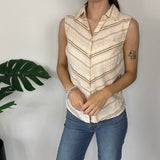 Vintage Stripe Button Up Sleeveless Shirt