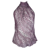 Lilac Y2K Animal Print Mesh Halter Neck Top