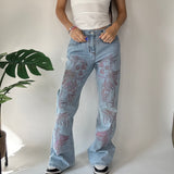 Y2K Pink Embroidered Flared Denim Jeans