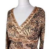 Y2K Tan Printed Long Sleeve Top
