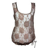 Brown Lace Tie Waist Top