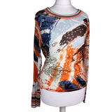 Printed Mesh Y2K Long Sleeve Top