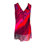 Red Abstract Print Y2K Mesh Top