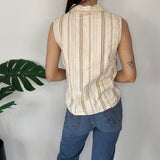 Vintage Stripe Button Up Sleeveless Shirt