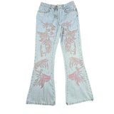 Y2K Pink Embroidered Flared Denim Jeans