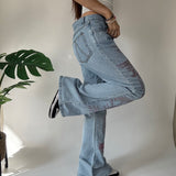 Y2K Pink Embroidered Flared Denim Jeans
