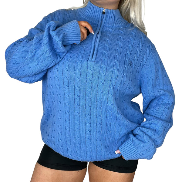 Blue Knitted 1/4 Zip Jumper