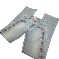Y2K Floral Embroidered Flare Denim Jeans