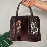 Brown Y2K Velour Sequin Beaded Bag