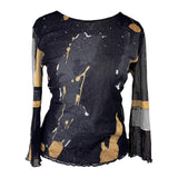 Y2K Black Graphic Mesh Long Sleeve Top