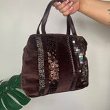 Brown Y2K Velour Sequin Beaded Bag