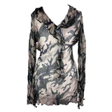 Camo Print Mesh Top
