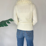Y2K Cream Fringe Zip Up Cardigan
