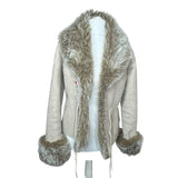 Embroidered Faux Fur Coat