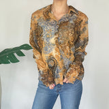 Vintage Mesh Long Sleeve Button Up Top