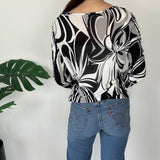 Black & White Vintage Abstract Print Long Sleeve Top