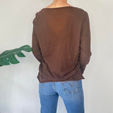 Brown Long Sleeve Embroidered Top