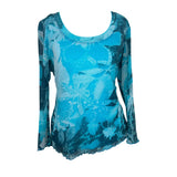 Blue Long Sleeve Mesh Y2K Top