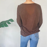 Brown Long Sleeve Embroidered Top