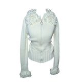 Cream Y2K Zip Up Cardigan