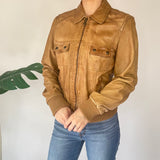 Tan Vintage Leather Bomber Jacket