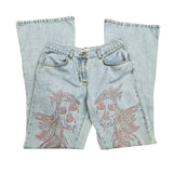 Y2K Pink Embroidered Flared Denim Jeans