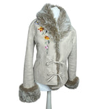 Embroidered Faux Fur Coat