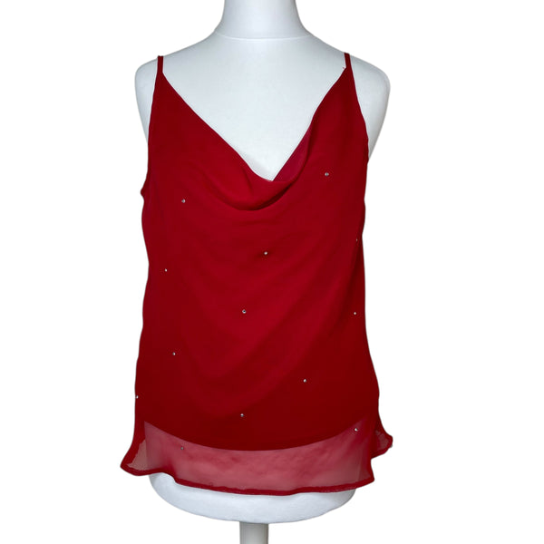 Red Mesh Y2K Diamanté Cami