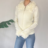 Y2K Cream Fringe Zip Up Cardigan