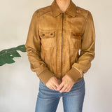 Tan Vintage Leather Bomber Jacket