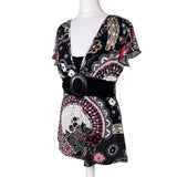 Y2K Pattered Belted Top