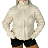 Cream Knitted High Neck Jumper