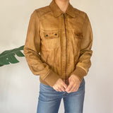 Tan Vintage Leather Bomber Jacket