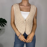 Cream Y2K Knitted Vest Cardigan